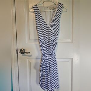LOFT Navy and White Faux Wrap Striped Dress Women's Size 4